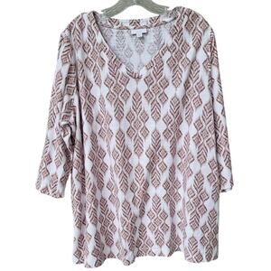 J. Jill purejill 100% Cotton Made in India 3/4 Sleeves Top Blouse T Shirt  2x